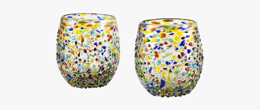 Bambeco Confetti Sl Wine Glass 2pk - Mexican Glass Stemless Wine Glasses Confetti, HD Png Download