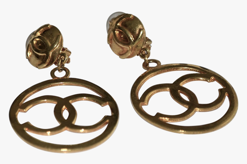 Large Iconic Chanel Gold Plate Logo Cc Hoop Earrings - Earrings, HD Png Download