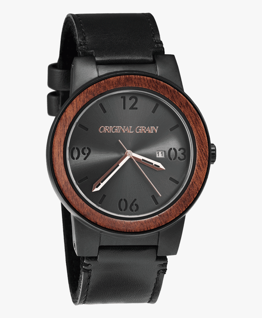 Sapele Black Leather Barrel 47mm - Watch, HD Png Download