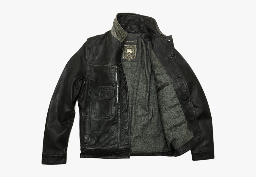 4160 Ovp Overprint Black Leather Jacket 
 Data Image - Leather Jacket, HD Png Download