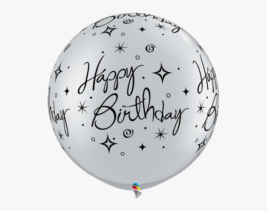 Birthday Sparkles Swirls A Round Silver V - Birthday White Balloon Png, Transparent Png