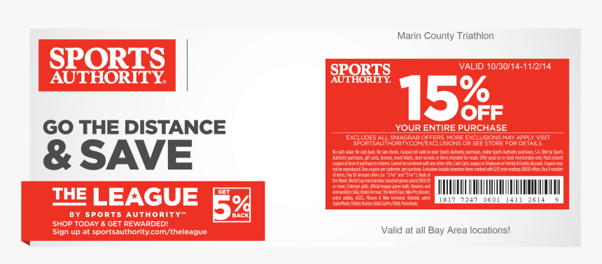 15% Off At Sports Authority During Marin Triathlon - Sports Authority Coupon, HD Png Download