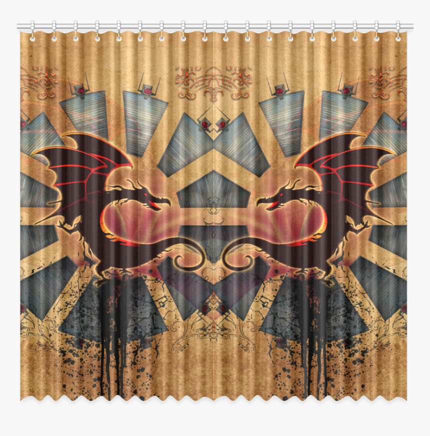 Funny Cartoon Dragon With Floral Elements Window Curtain - Window Valance, HD Png Download