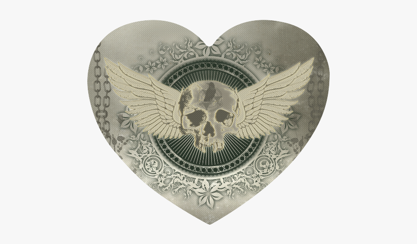 Skull With Wings And Roses On Vintage Background Heart-shaped - Emblem, HD Png Download