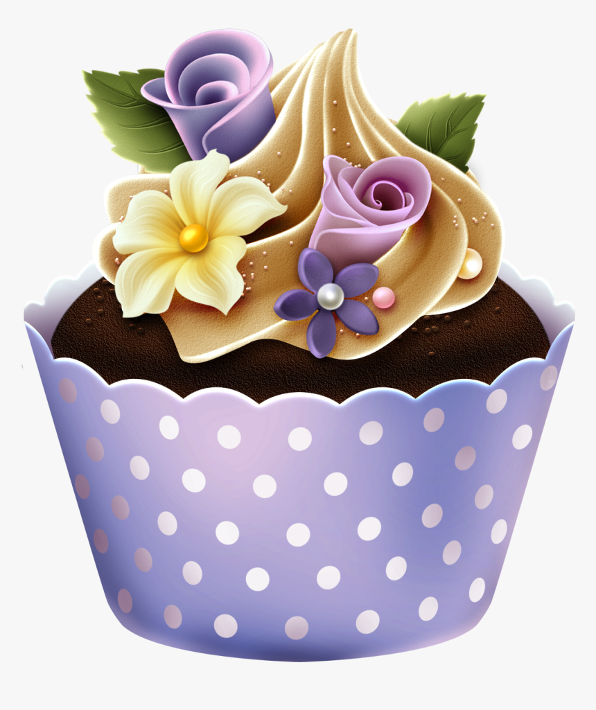 Transparent Cupcake Clipart Free - Cupcake With Flower Clipart, HD Png Download