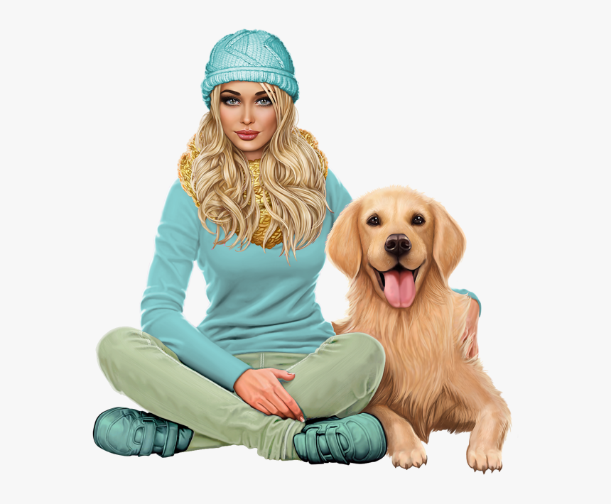 Png Tube Femme Kitty , Png Download - Golden Retriever And Girl, Transparent Png