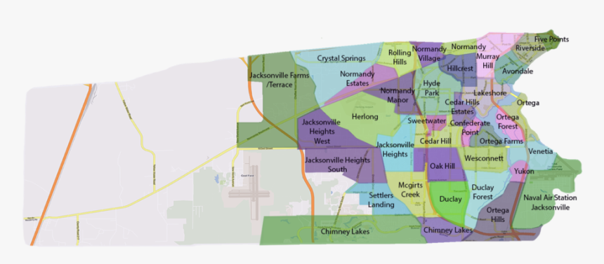 Map Of Neighborhoods Within The Westside Area Of Jacksonville, - Westside Jacksonville Area Map, HD Png Download