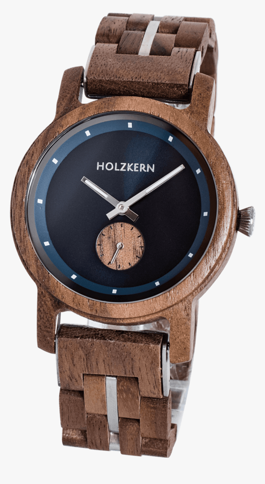 Holzuhr Damen Walnuss Blau, HD Png Download