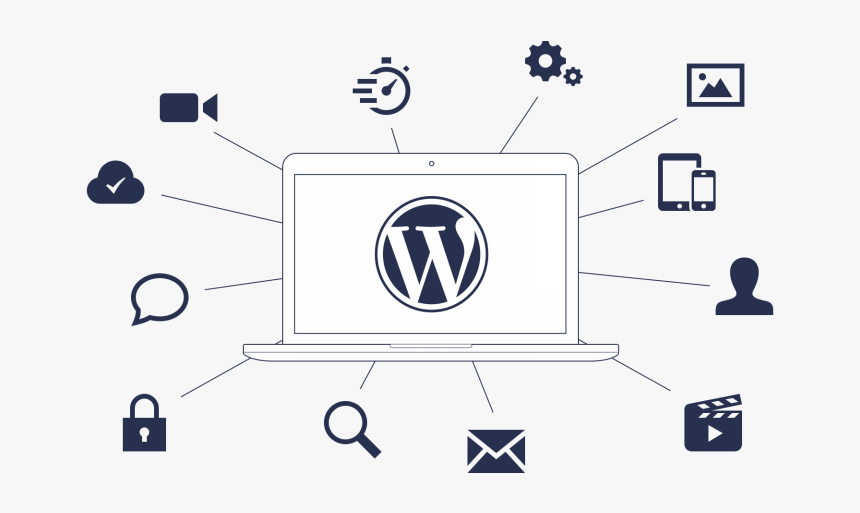 Laptop With Web Icons Linked By Lines - Wordpress, HD Png Download