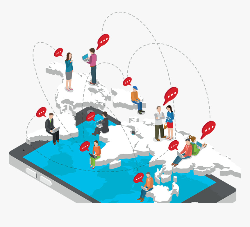Illustration People On Map Communicating - Mobile Social Media Png, Transparent Png