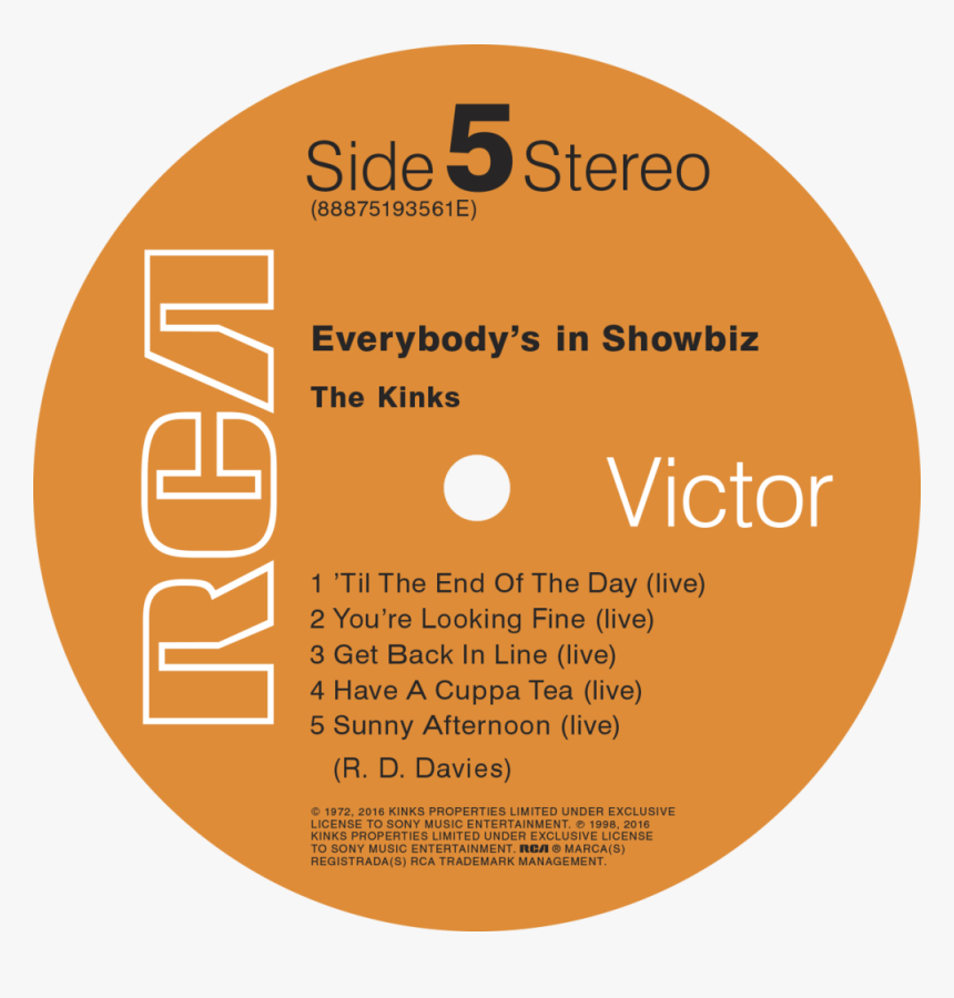 88875193561 Kinks Everybody S In Show Biz Labels R5 - Rca Records, HD Png Download