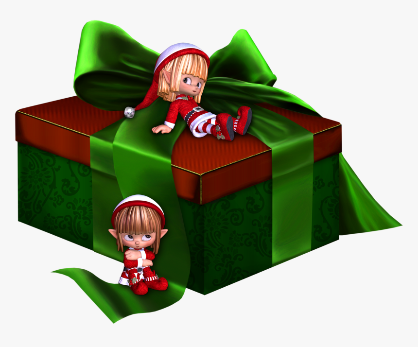 Green And Red 3d Present With Elfs Clipart - Christmas Images Clipart 3d, HD Png Download
