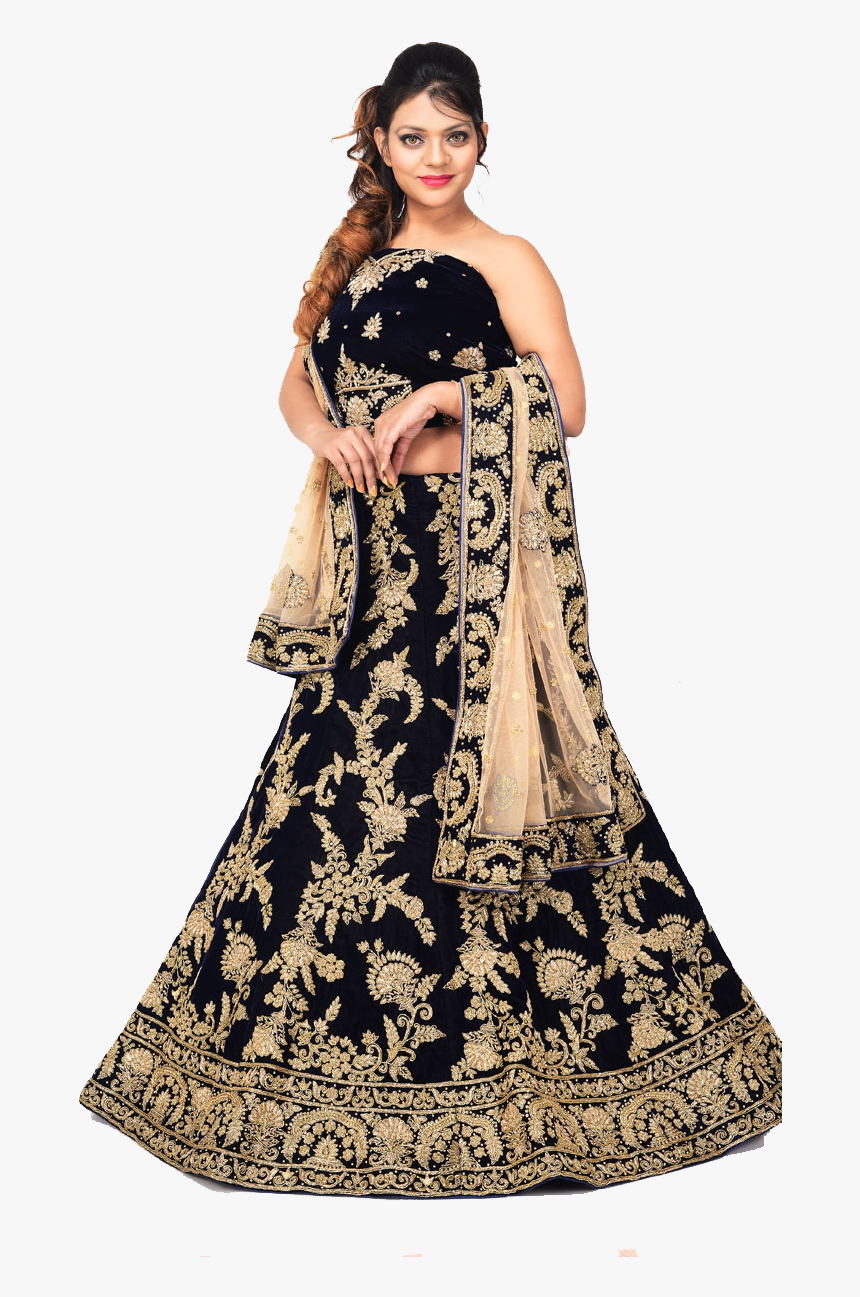 Velvet Lehenga Png Photo - Navy Blue Bridal Lehenga Hijab, Transparent Png