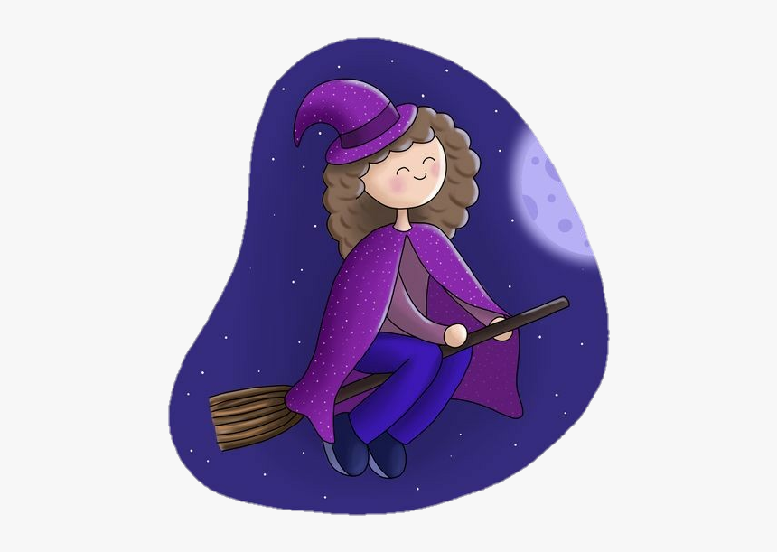 #witch #flying #night - Cartoon, HD Png Download