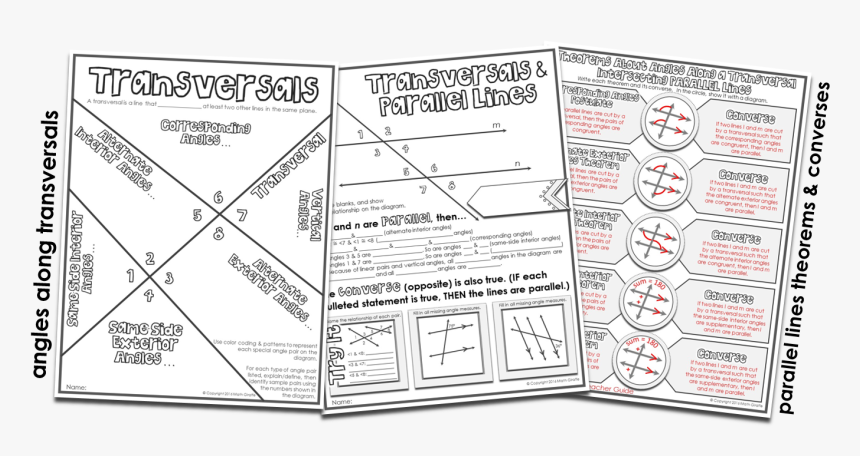 Transversals & Parallel Line Theorems - Transversals And Parallel Lines Notes, HD Png Download