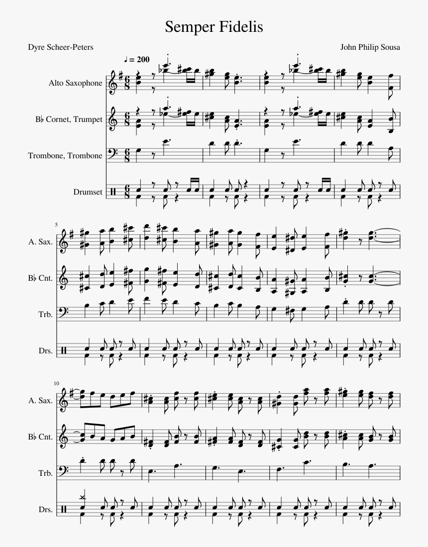 Semper Fidelis Alto Sax Sheet Music, HD Png Download