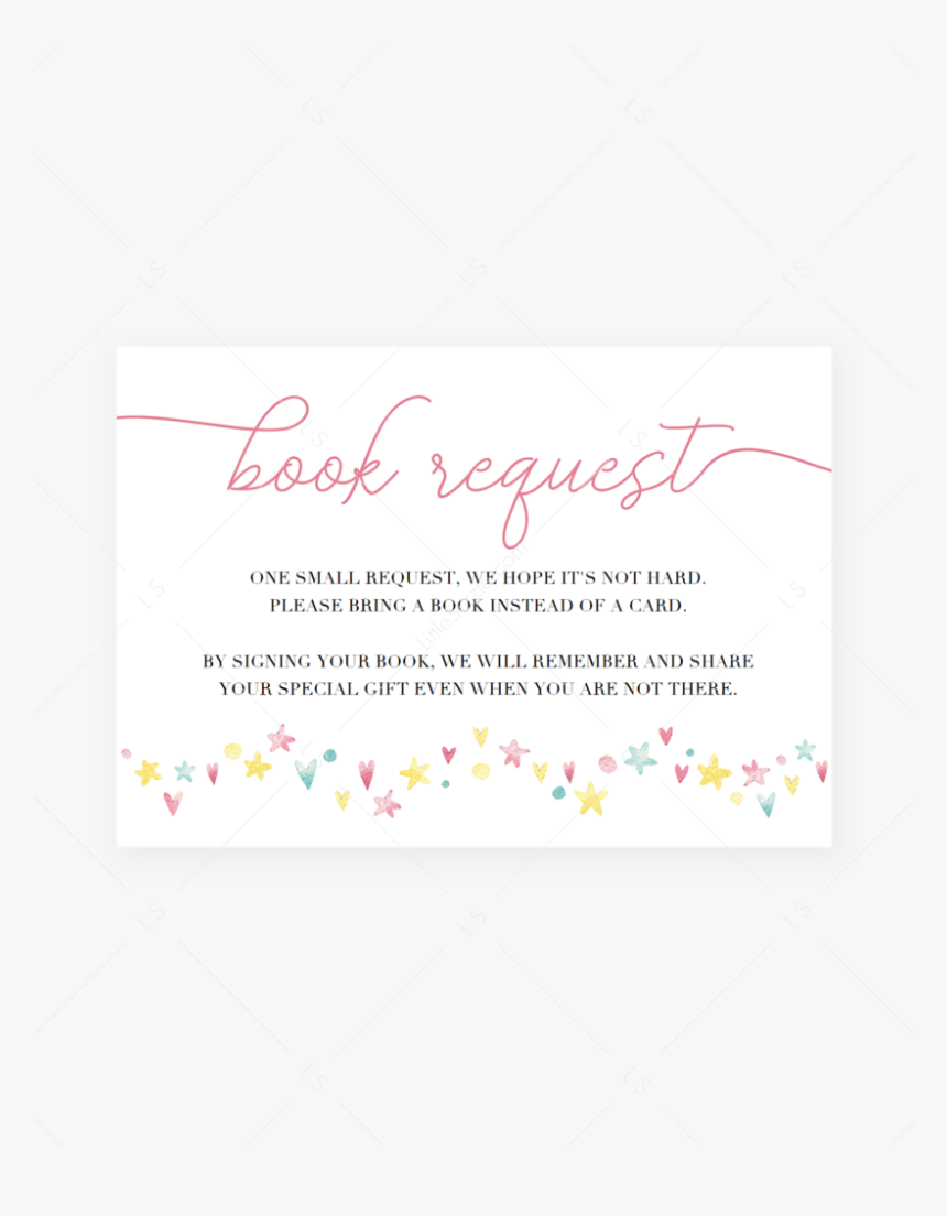 Pink Baby Shower Book Request Card Printable By Littlesizzle - Calligraphy, HD Png Download