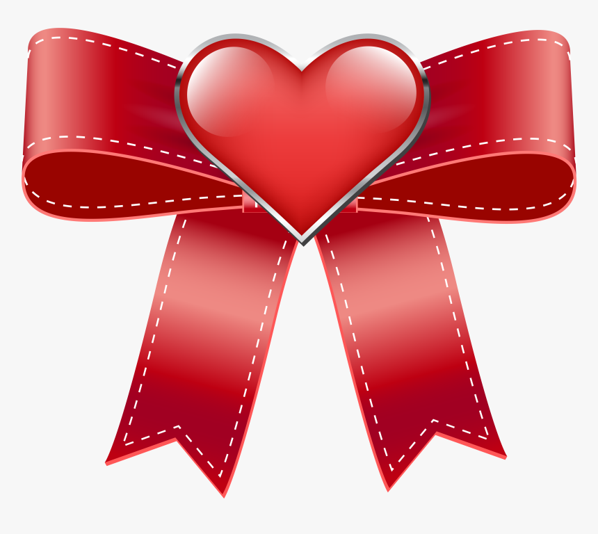 Red Bow With Heart Transparent Png Clip Art Image - Valentine Day Transparent Png, Png Download