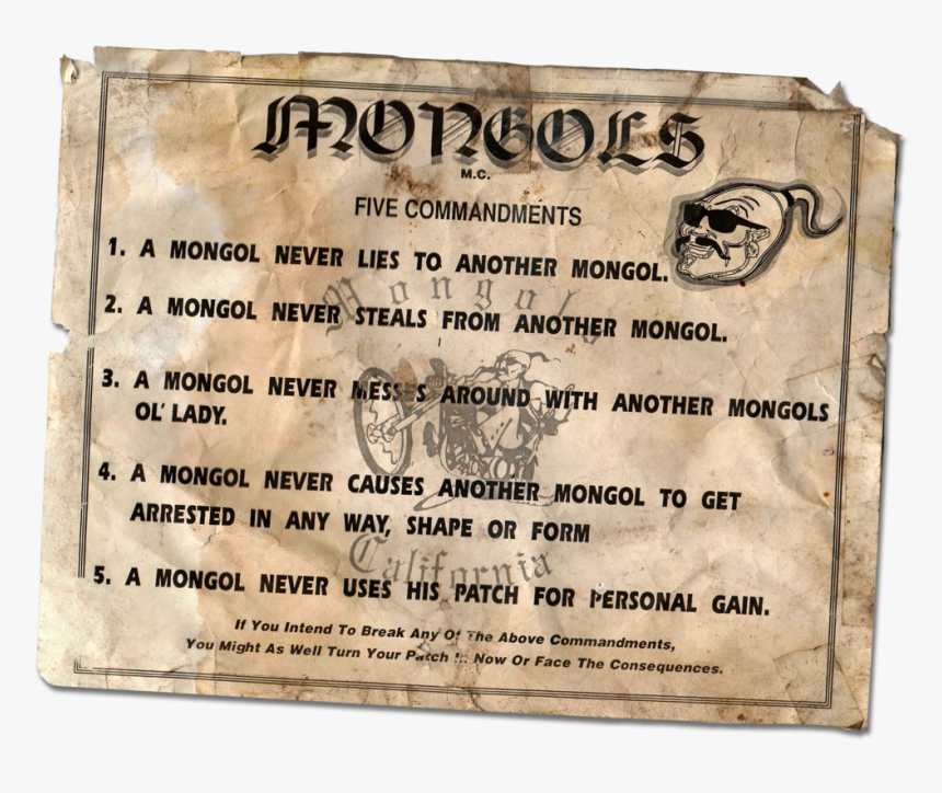 5 Commanments By So Cal Gary - Mongols Mc 5 Commandments, HD Png Download