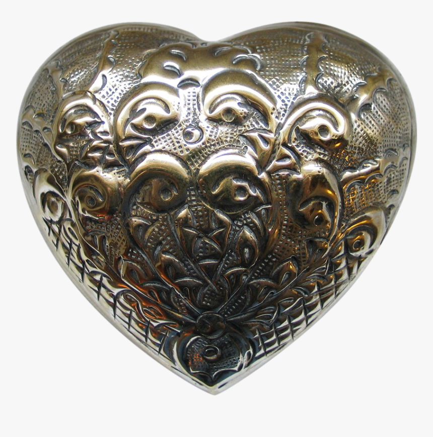 1970s Repoussé Domed Heart Shaped Jewelry Trinket Box - Carving, HD Png Download
