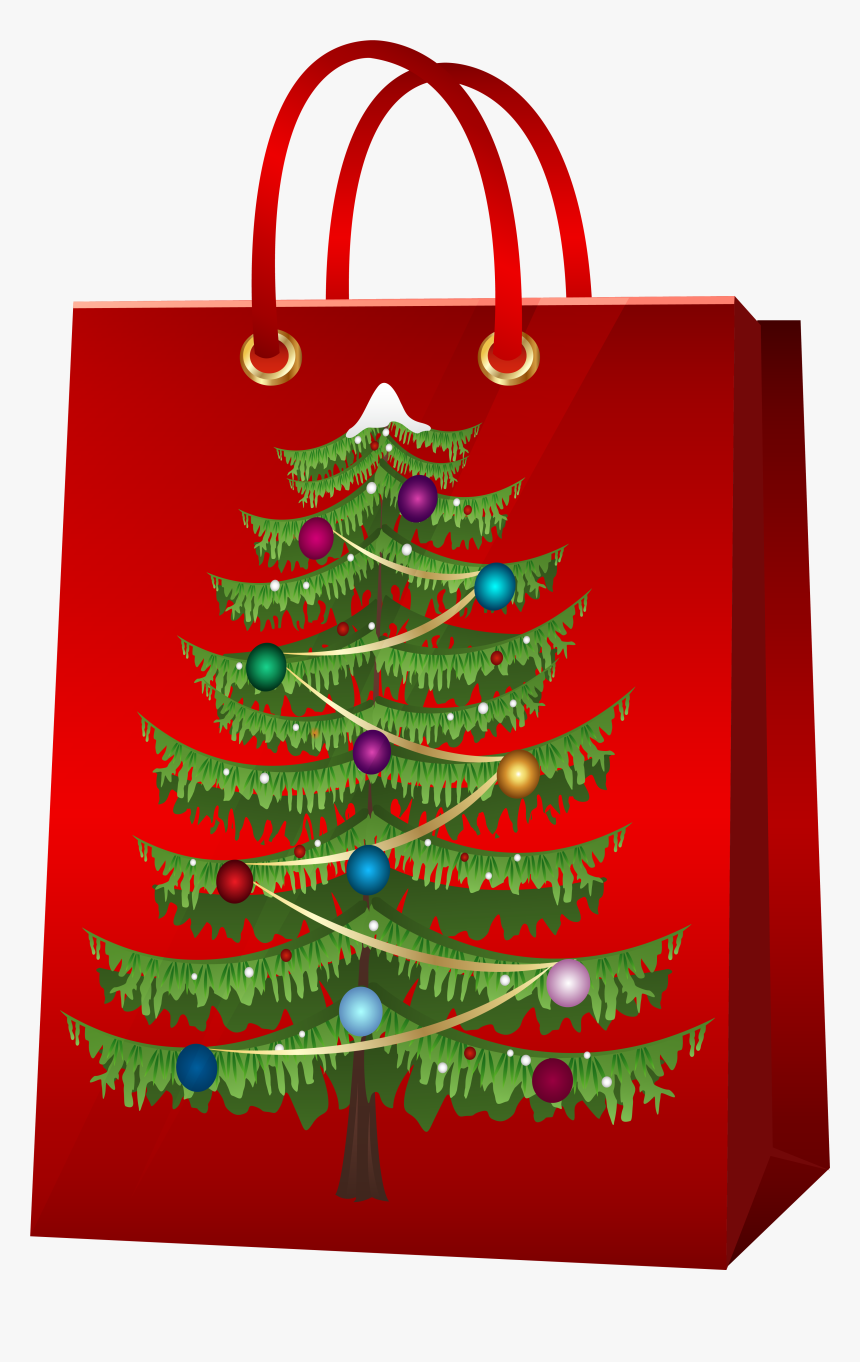 Christmas Gift Bag With Christmas Tree Png Clip Art - Christmas Gift Bags Clip Art, Transparent Png