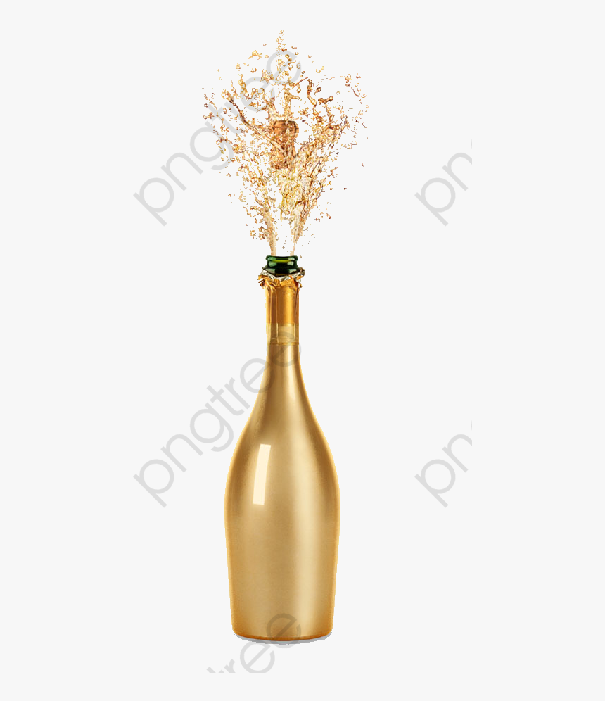 Wine Glass Gold - Gold Champagne Bottle Png, Transparent Png