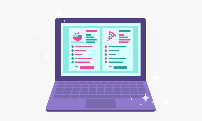 Icon Of Laptop With Two Graphical Recipe Cards On The - Reports On Laptop Icon, HD Png Download