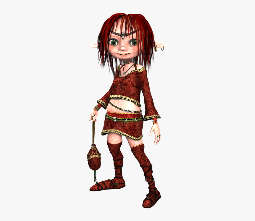 Elf, Purse, Smiling, Funny, Red Hair, Bag, 3d, Png - Portable Network Graphics, Transparent Png