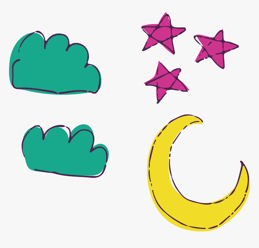 Moon Cartoon Png -and Stars Watercolor - Moon Watercolor Transparent Clipart, Png Download