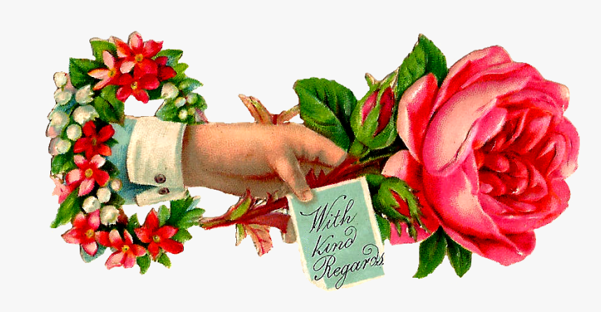 Red Rose Clipart Love Flower - Thank You Flowers Hand, HD Png Download