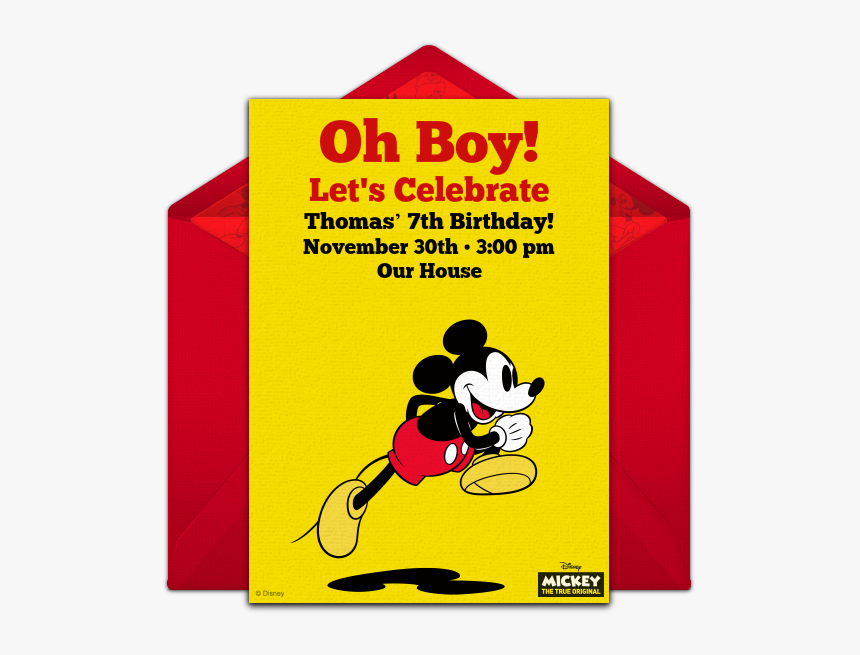 Classic Mickey Mouse Online Invitation - Cartoon, HD Png Download