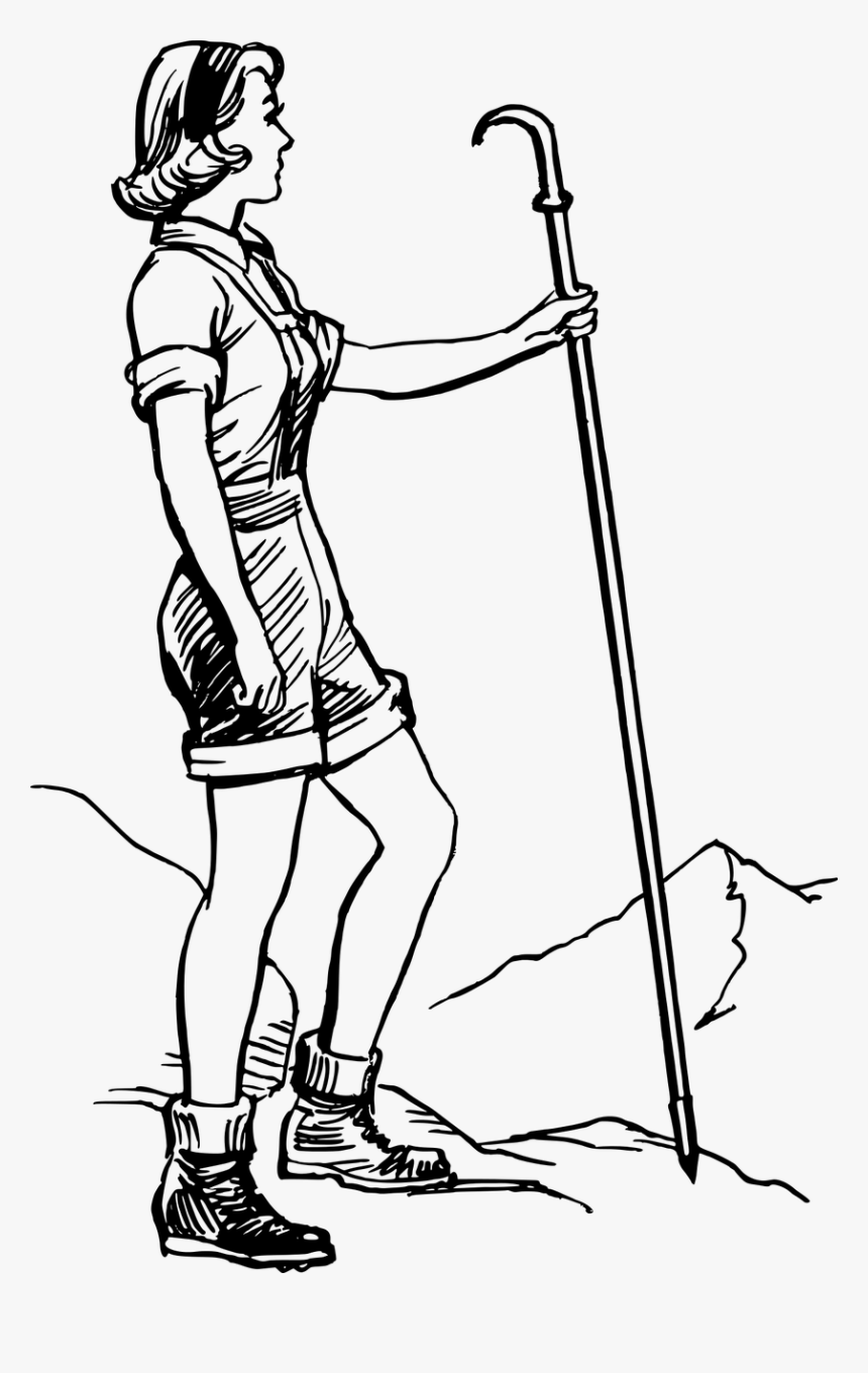 Hiker Hiking Mountain Free Picture - Drawing Of A Girl Hiking, HD Png Download