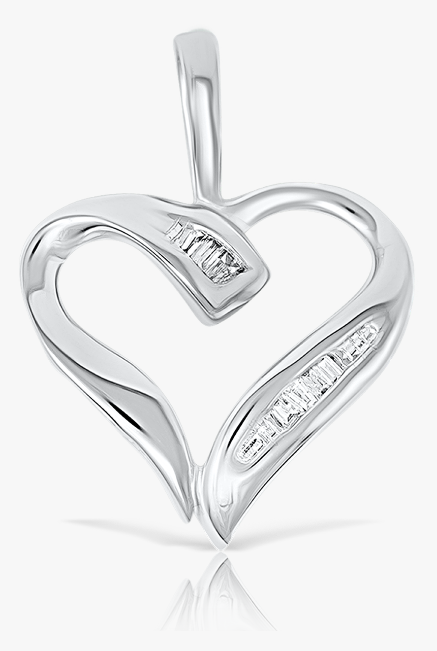 10k White Gold Baguette Heart Pendant - Locket, HD Png Download