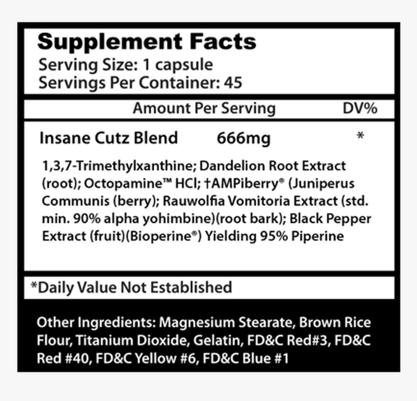 Insane Cutz - Nutrition Facts, HD Png Download