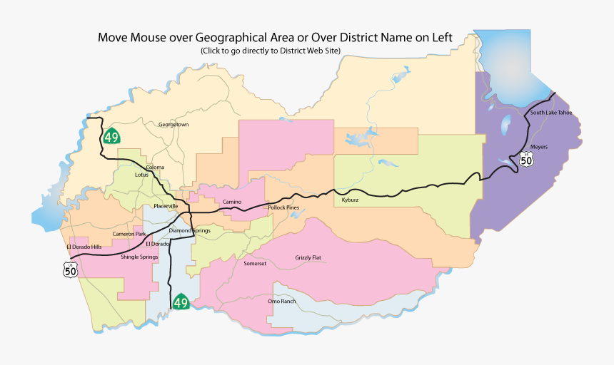 El Dorado County School District Boundaries Map With - El Dorado Map Of Placerville Area, HD Png Download