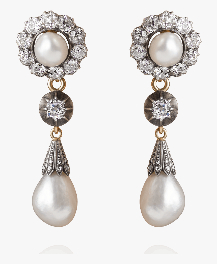 Antique Pearl And Diamond Drop Earrings, HD Png Download