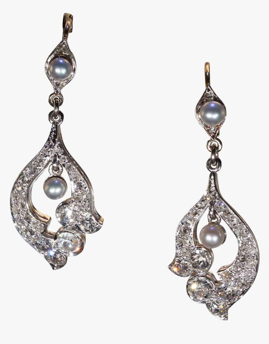 Antique Edwardian Diamond Pearl Earrings 18k Gold Platinum, HD Png Download