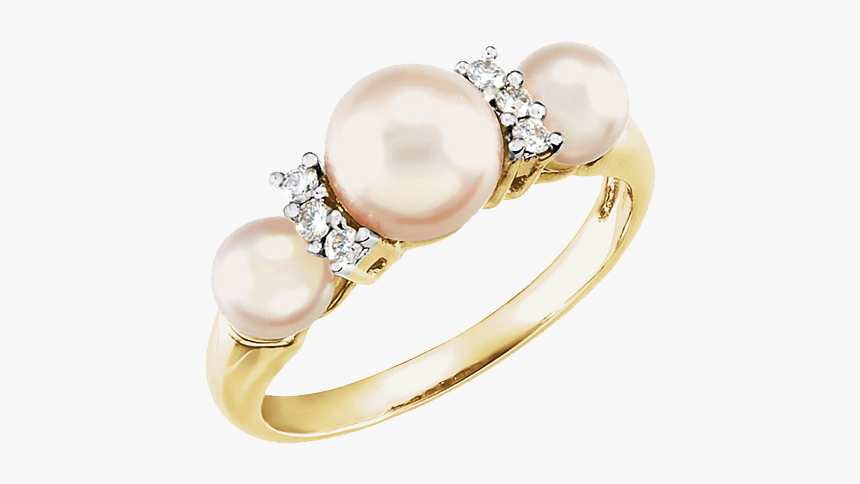 Three Pearl And Diamond Ring - Three Pearl Rings, HD Png Download