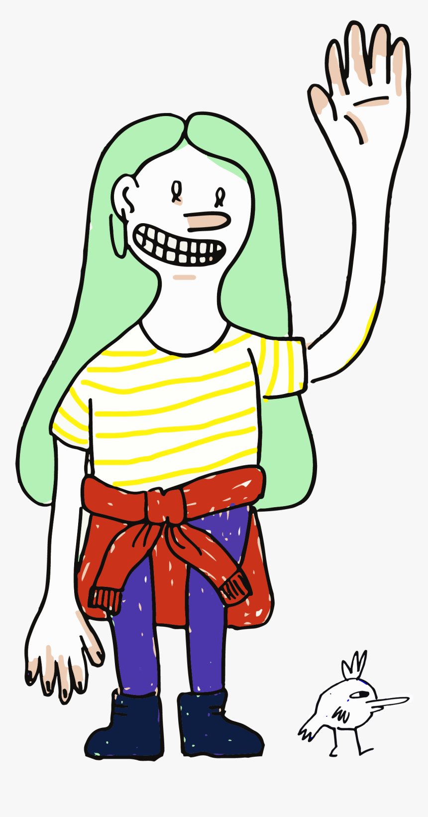 A Nice Person Waving And A Little Bird At Their Feet - Cartoon, HD Png Download