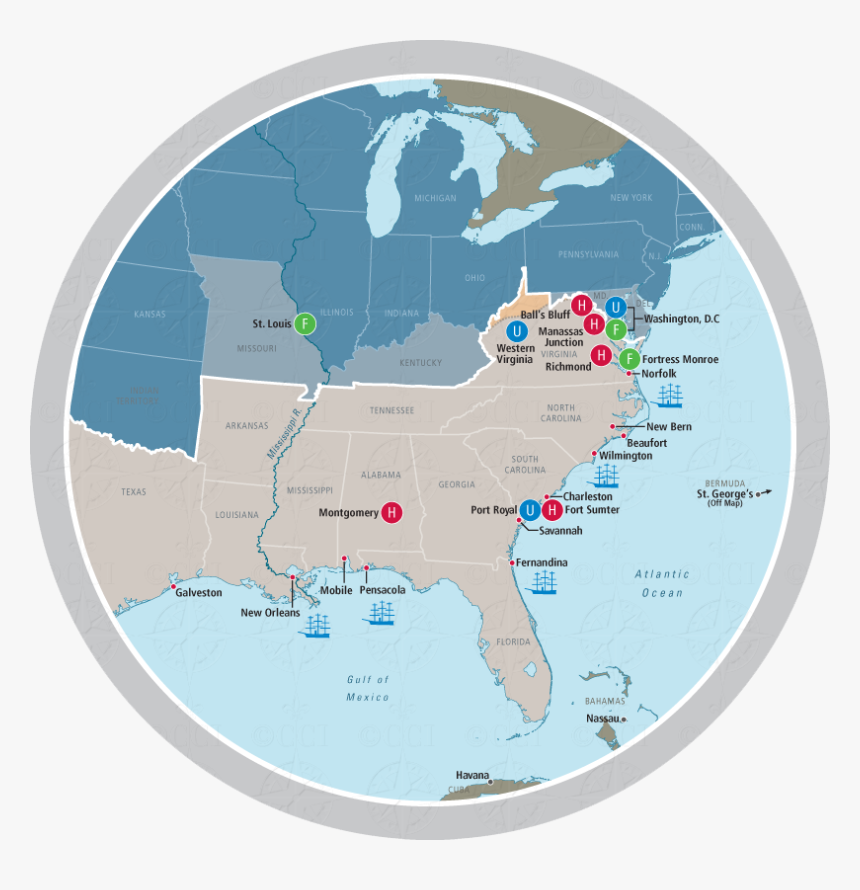 Civil War 1861 Map - Atlas, HD Png Download