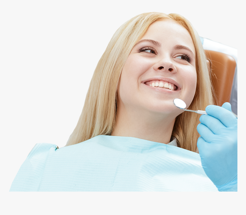Smiling Female In Dentist Chair Looks At Nearby Dentist - Girl, HD Png Download
