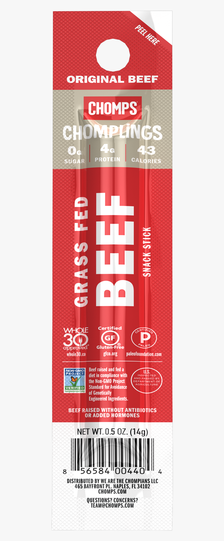 Original Grass Fed Beef Snack Stick - Chomps Chomplings, HD Png Download