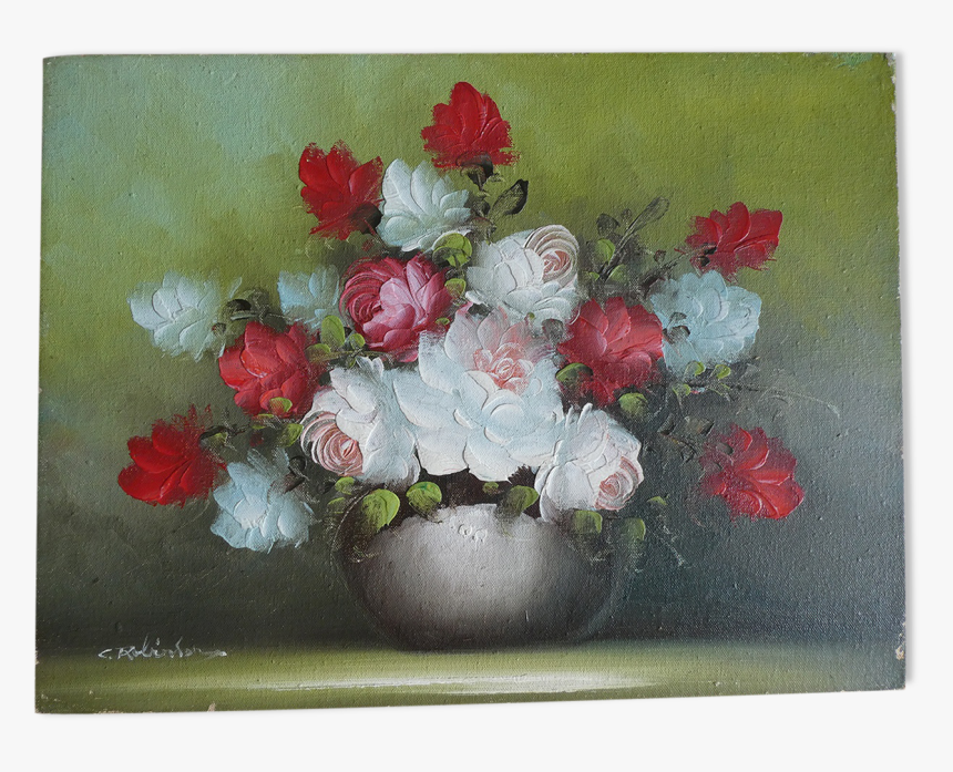 Painting Signed Oil On Canvas Nature Dead Flowers 
 - Garden Roses, HD Png Download