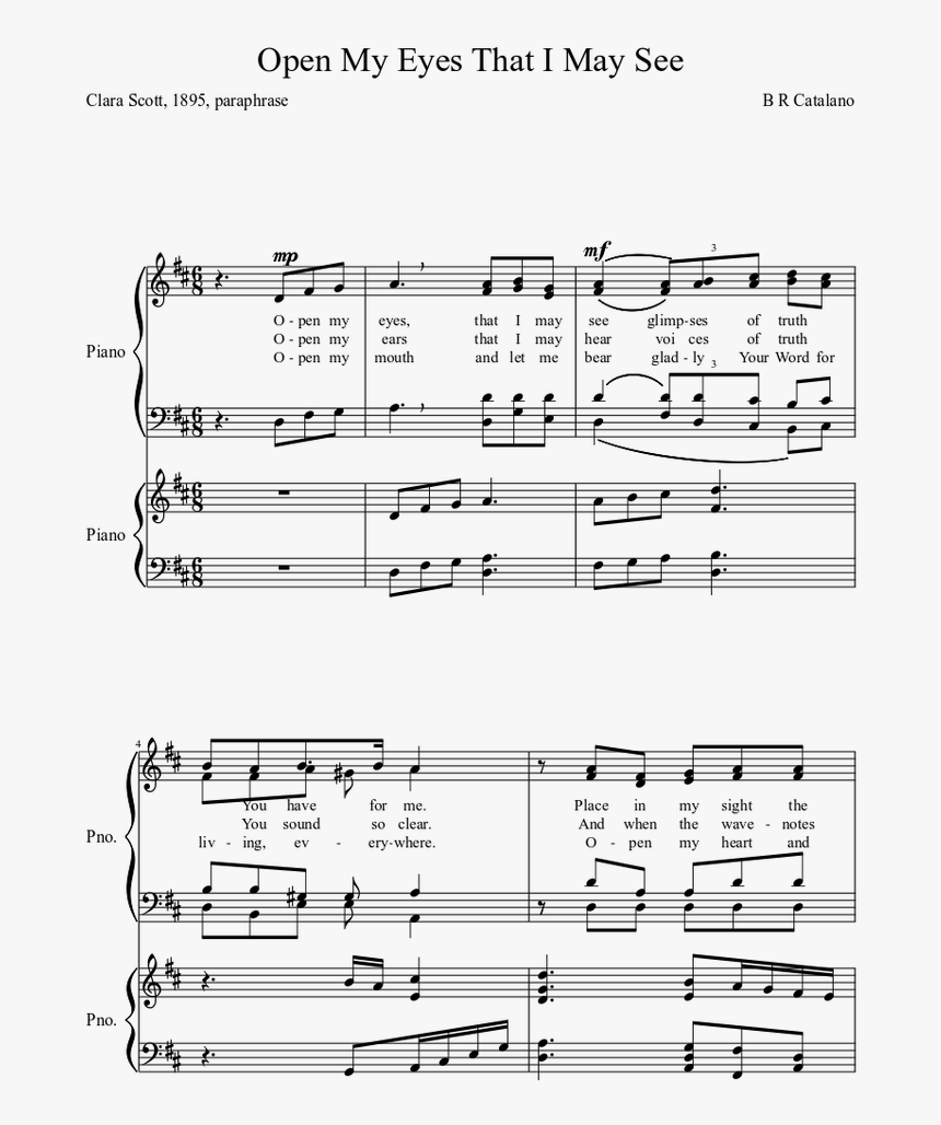 Open My Eyes That I May See Piano Chart, HD Png Download