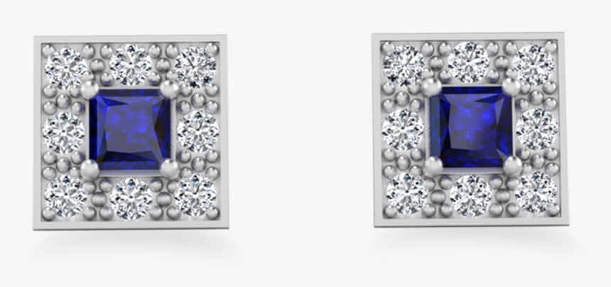Megan Petite Square Sapphire Halo Earrings - Earrings, HD Png Download