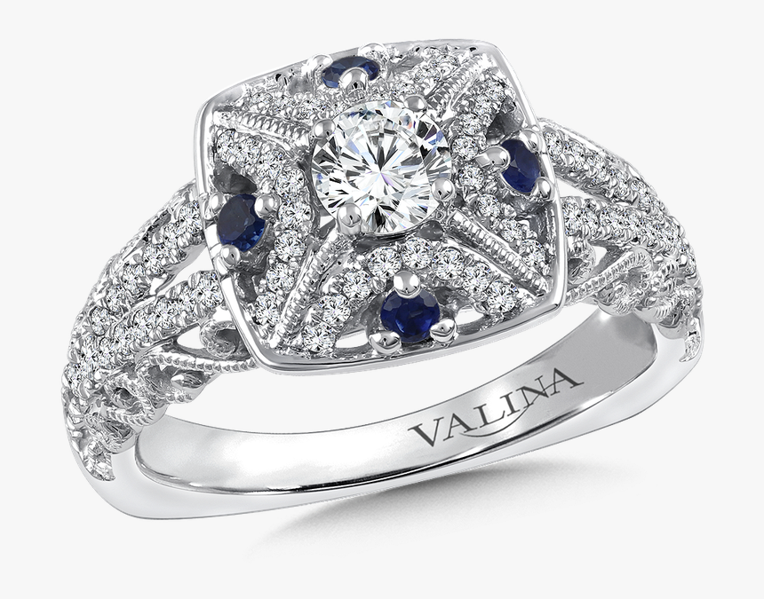 Valina Diamond And Blue Sapphire Halo Engagement Ring - Engagement Ring Swirl Band, HD Png Download