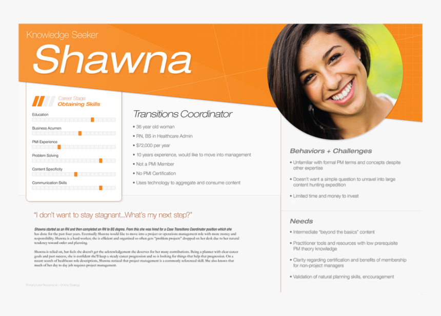 Pmi Persona Shawna - Project Coordinator Personas Behavior, HD Png Download