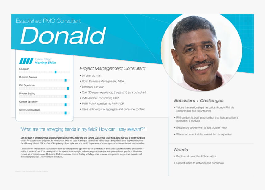 Pmi Persona Donald - Mba User Persona, HD Png Download