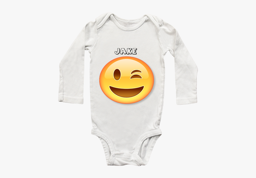 Funny Emoji Wink Personalised Long Sleeve Babygrow - Smiley, HD Png Download