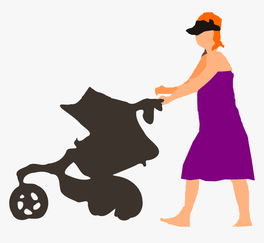 Mother Pushing Stroller Clip Art, HD Png Download